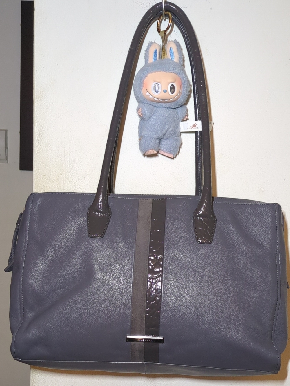 Cole Haan Gray Leather Tote with Patent Trim